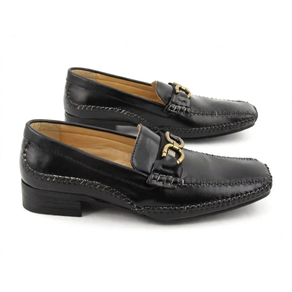 Marco Rossi Mens 8.5 Black Horsebit Loafer Dress Shoes Square Toe NIB MR6